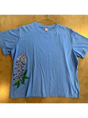 LAT Bluebonnet Texas rhinestone blue cotton top womens 2XL
